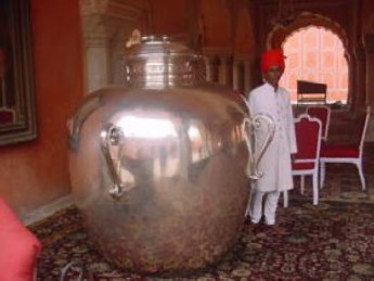 One of the silver urns used by Maharaja Sawai Madho Singh to carry water from the Ganges to England
