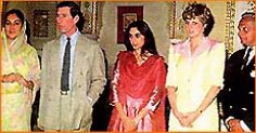 The Jaipur Royal family with the Prince and Princess of Wales. 
(left to right) Her Higness Maharani Shri Padminin Devi Sahiba, His Royal Higness Princes Charles, Maharaj Kumari Diya Baiji Lal Sahiba, Her Royal Highness Princess Diana, and His Highness Maharaja Sawai Bhawani Singh.