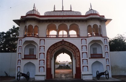 Raj Mahal Gateway. Copyright  of the photograph is property of the Royal Family of Jaipur. All rights are resevered.